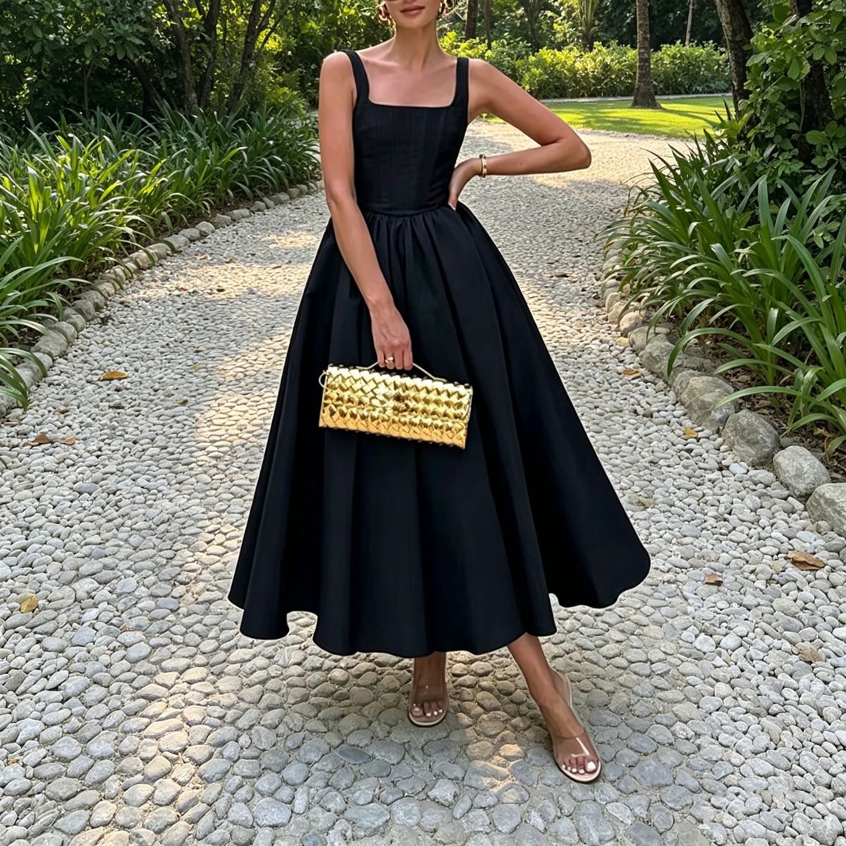 Noir Square-Neck Midi Dress — view 1