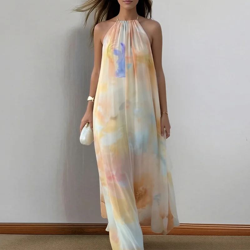 Solene Watercolour Halter Maxi Dress — view 1