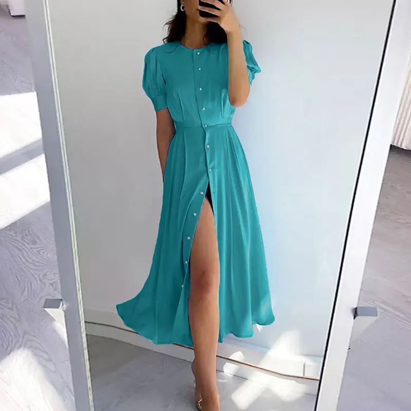 Talia Pearl-Button Midi Dress — view 1