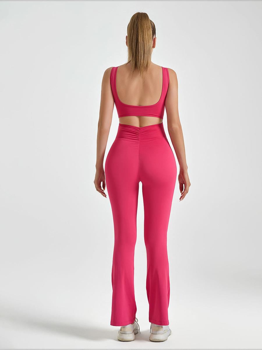 Cerise Open-Back Flare Jumpsuit