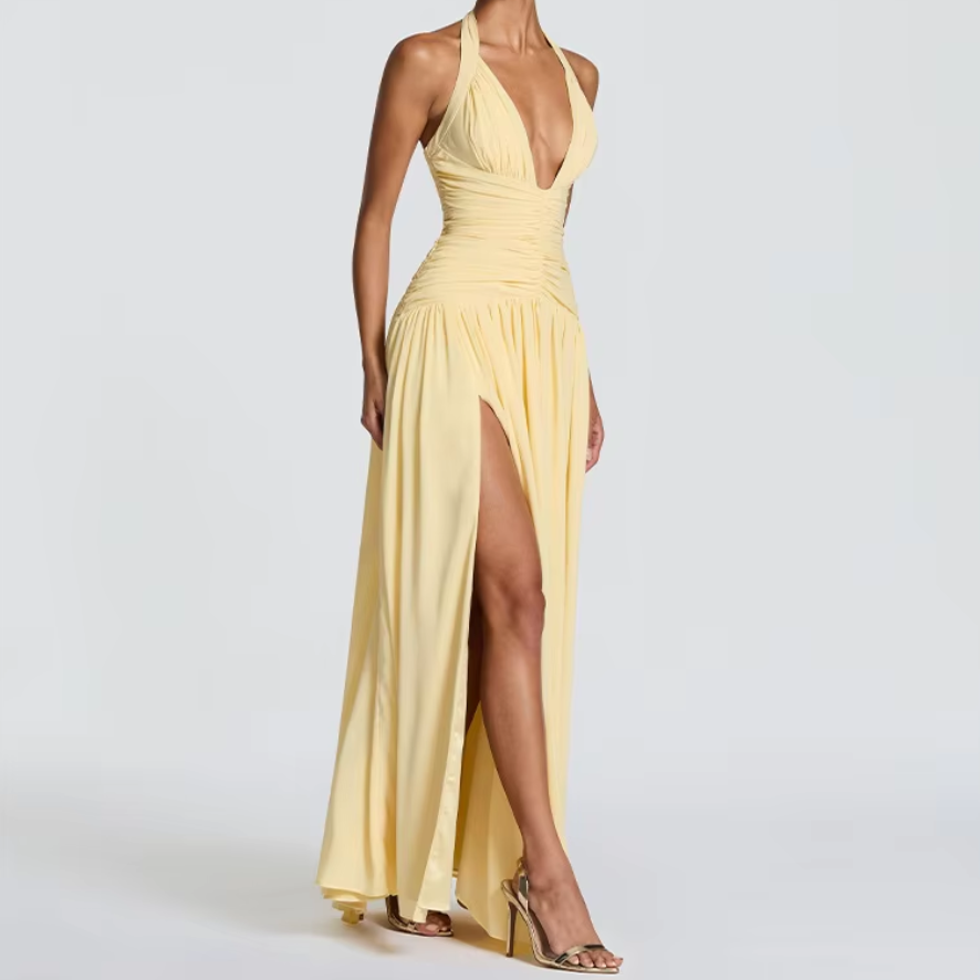 Lumi Pleated Halter Gown — view 2