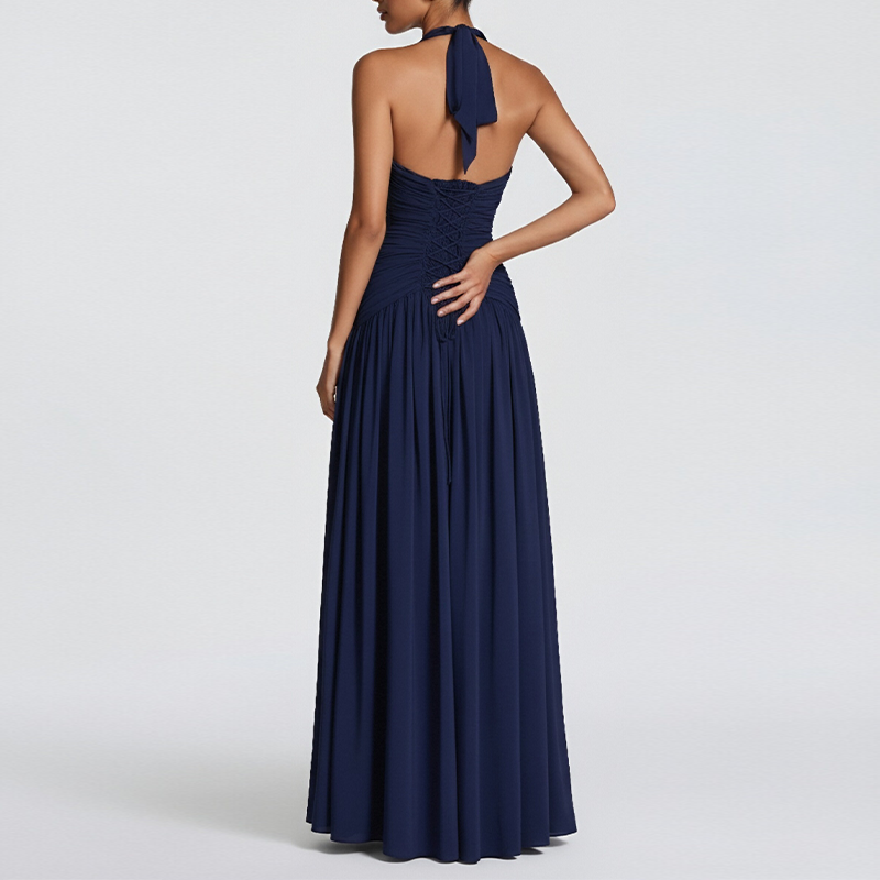 Lumi Pleated Halter Gown — view 4